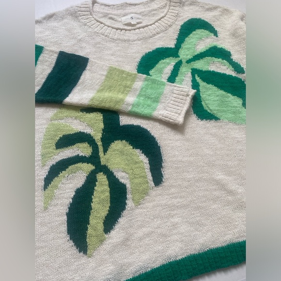 LOFT Lou & Grey Palm Leaf Sweater Size S Cotton Blend Casual Summer White Green - Picture 12 of 16